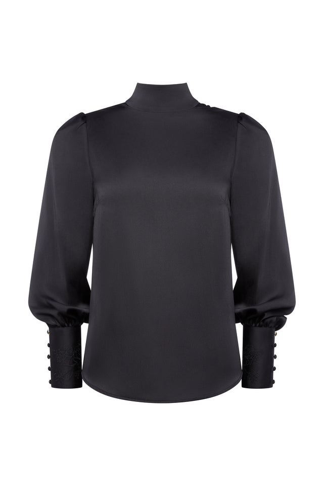 Carmen High Neck Blouse (Black Satin)
