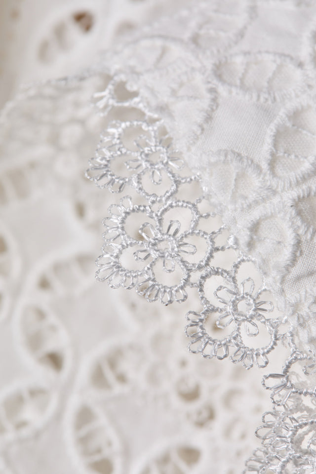 Collarless Broderie Shirt (White)