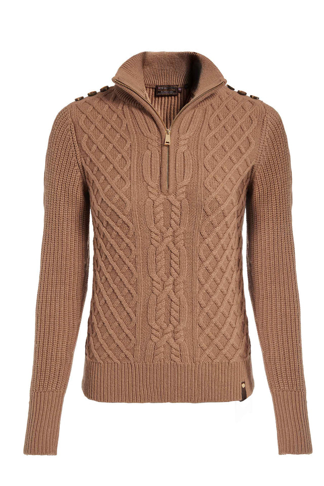 Country Cable Quarter Zip Knit (Caramel)