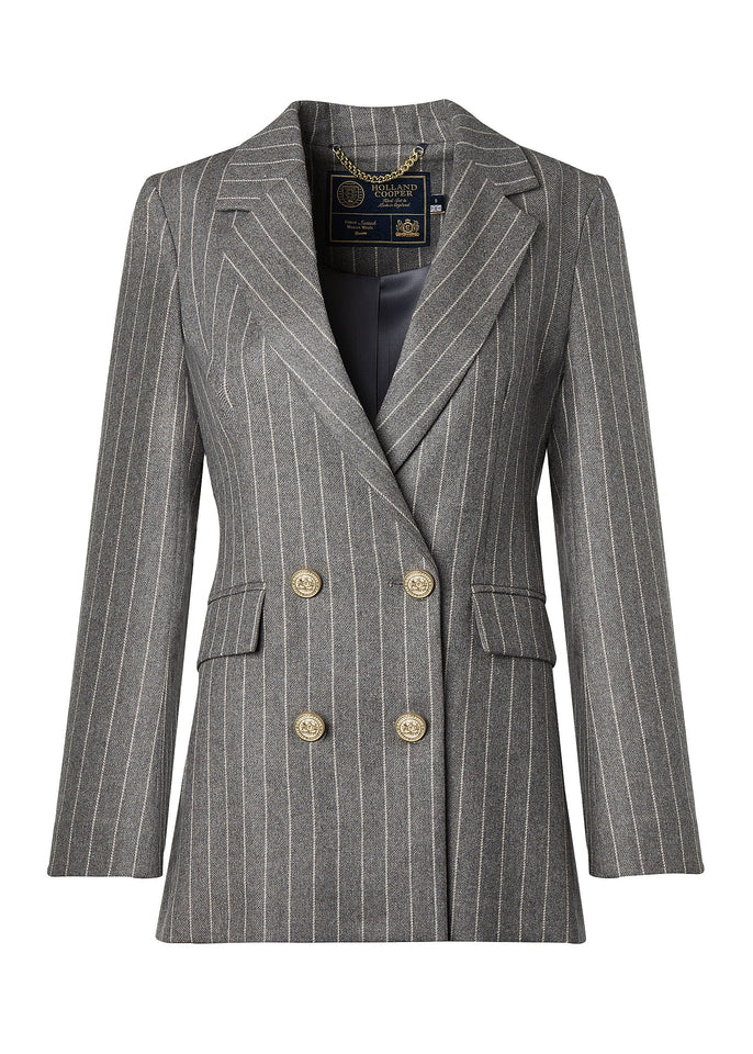 Double Breasted Blazer (Soft Grey Pinstripe)