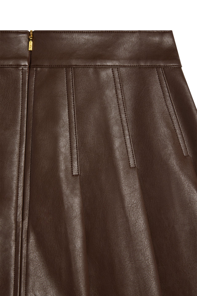 Faux Leather Pleated Mini Skirt (Espresso)