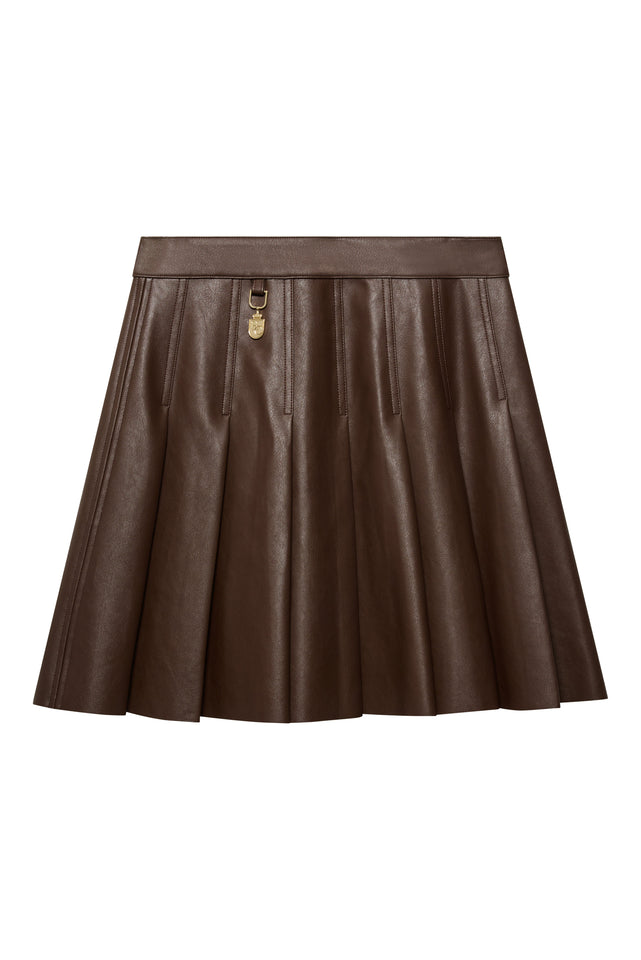 Faux Leather Pleated Mini Skirt (Espresso)