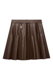 Faux Leather Pleated Mini Skirt (Espresso)