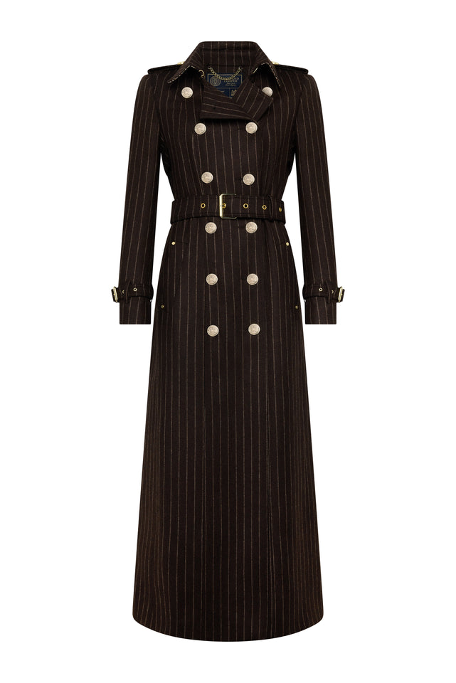 Full Length Marlborough Trench Coat (Chocolate Pinstripe)