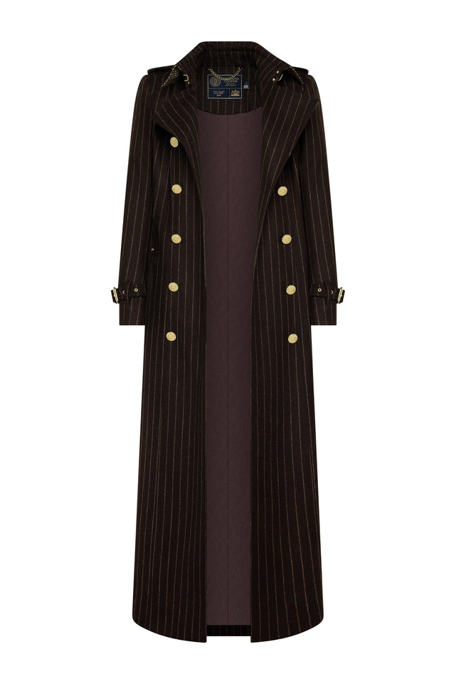 Full Length Marlborough Trench Coat (Chocolate Pinstripe)