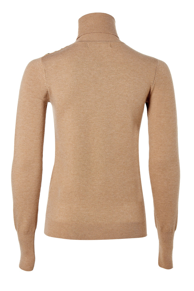 Buttoned Knit Roll Neck (Dark Camel)