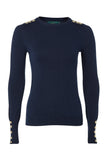 Buttoned Knit Crew Neck (Ink Navy)