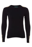 Buttoned Knit Crew Neck (Black)