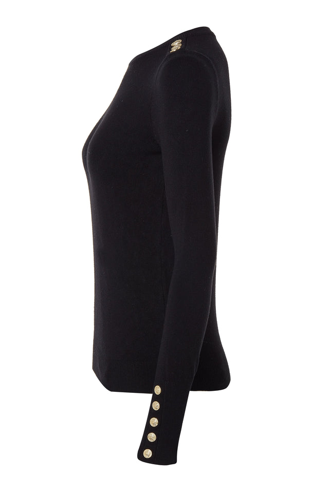 Buttoned Knit Crew Neck (Black)