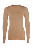 Buttoned Knit Crew Neck (Dark Camel)