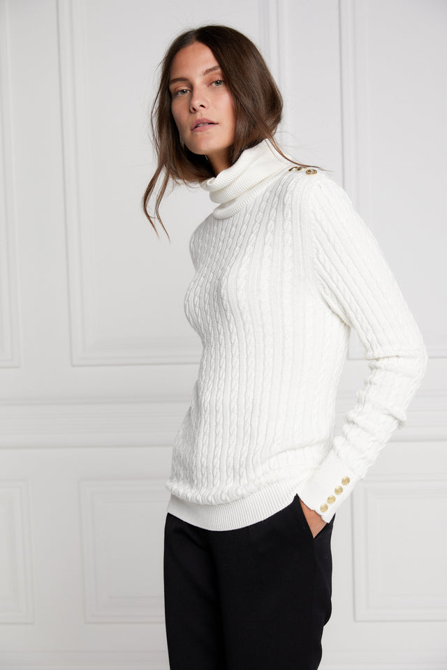 Seattle Roll Neck Cable Knit (Winter White)