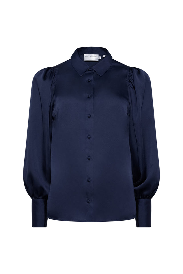 Iona Satin Shirt (Deep Navy)