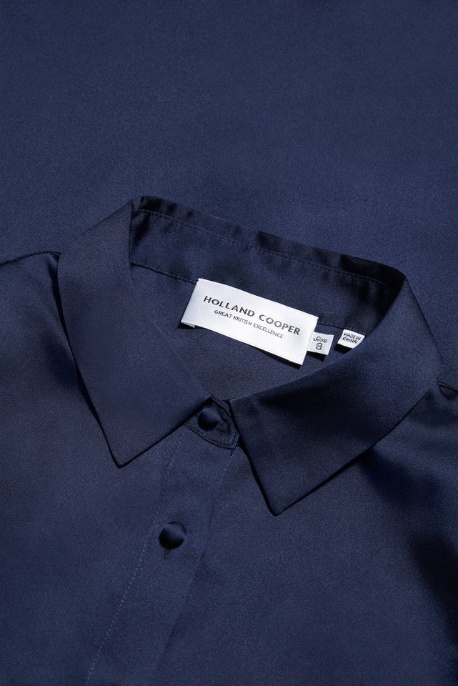 Iona Satin Shirt (Deep Navy)