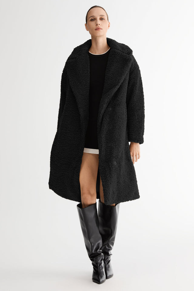 Knee-Length Fleece Lapel Down Coat