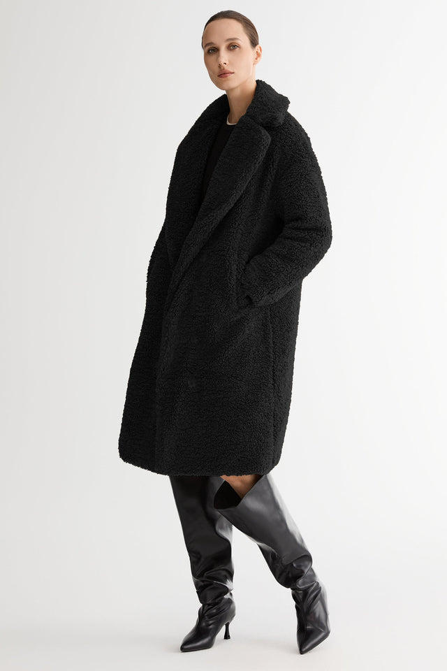 Knee-Length Fleece Lapel Down Coat