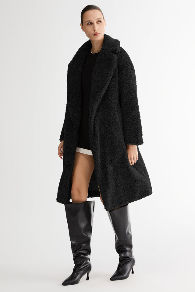 Knee-Length Fleece Lapel Down Coat