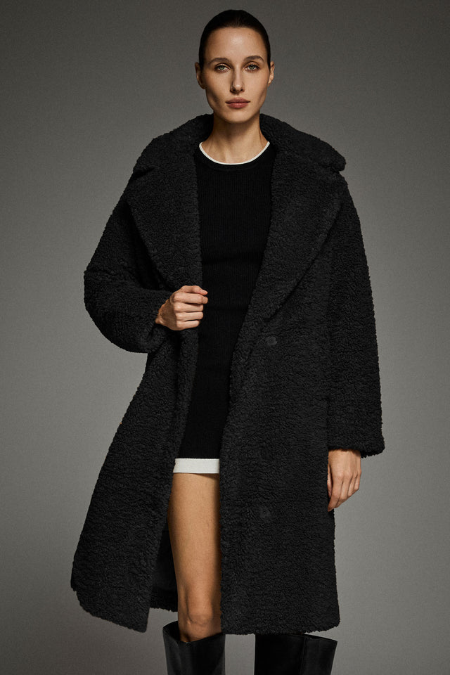 Knee-Length Fleece Lapel Down Coat