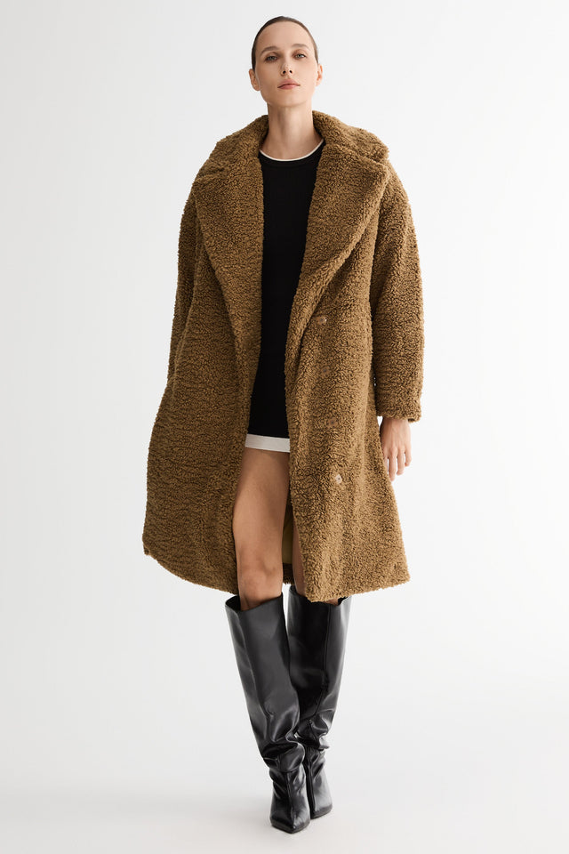 Knee-Length Fleece Lapel Down Coat