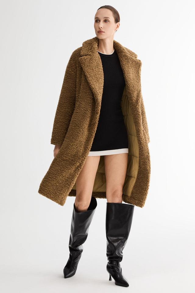 Knee-Length Fleece Lapel Down Coat