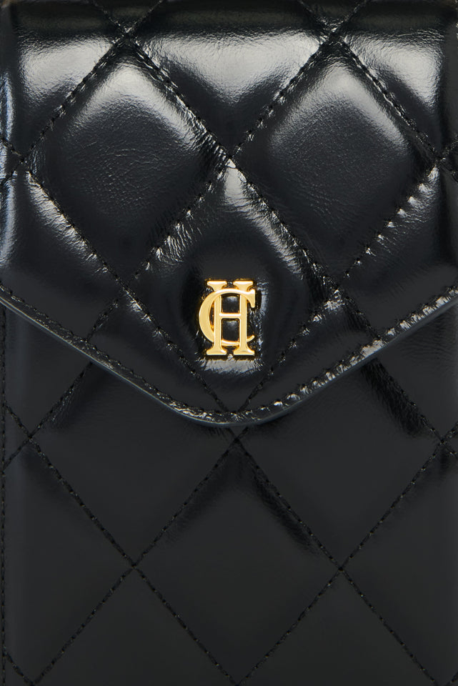 Knightsbridge Quilted Phone Pouch (Black Leather)