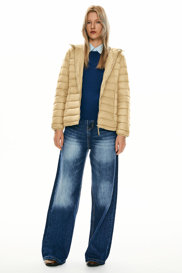 Lightweight Packable Down Jacket with Stand Collar with hood