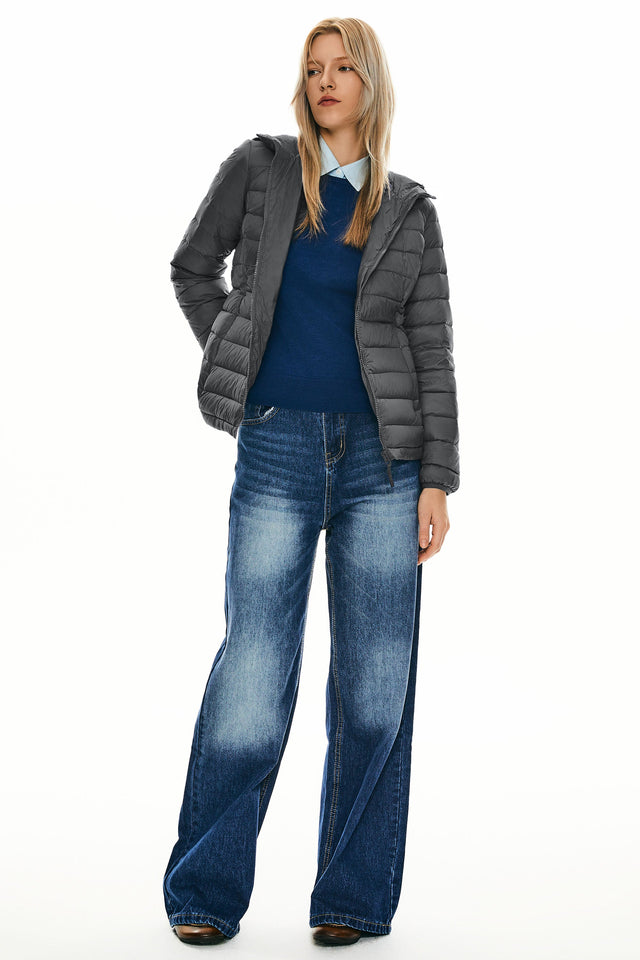 Lightweight Packable Down Jacket with Stand Collar with hood