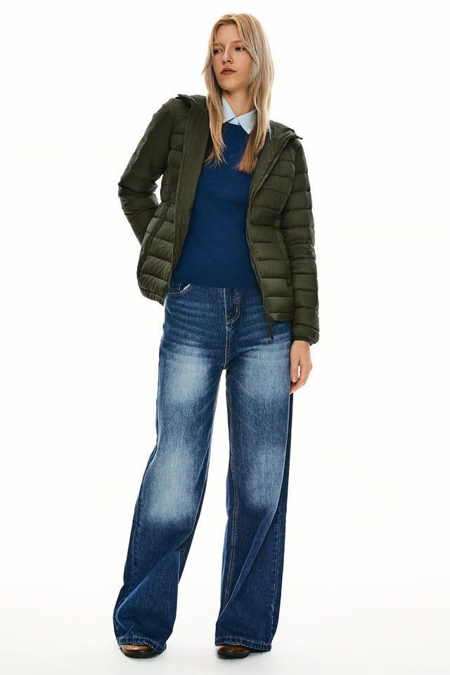 Lightweight Packable Down Jacket with Stand Collar with hood