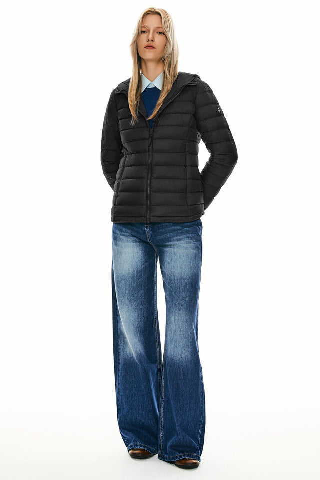 Lightweight Packable Down Jacket with Stand Collar with hood