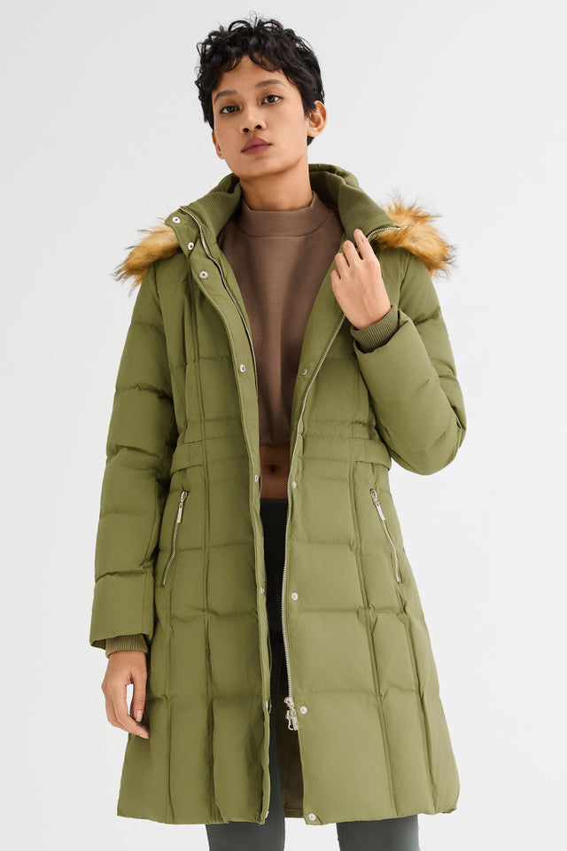 Long Faux Fur Hooded Down Coat
