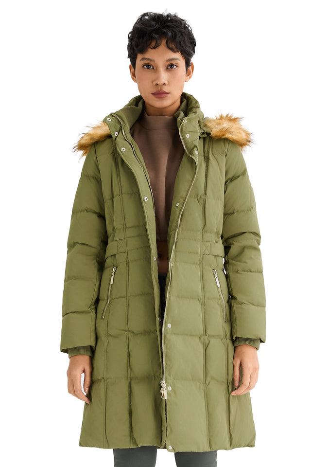 Long Faux Fur Hooded Down Coat