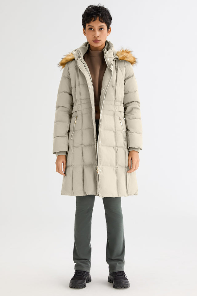 Long Faux Fur Hooded Down Coat