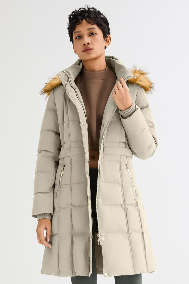 Long Faux Fur Hooded Down Coat