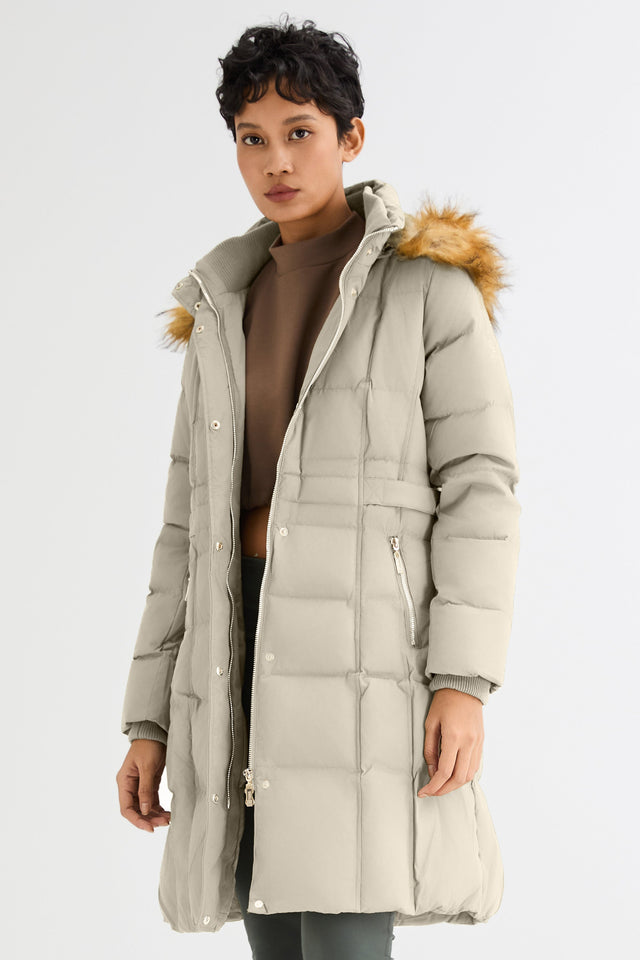 Long Faux Fur Hooded Down Coat
