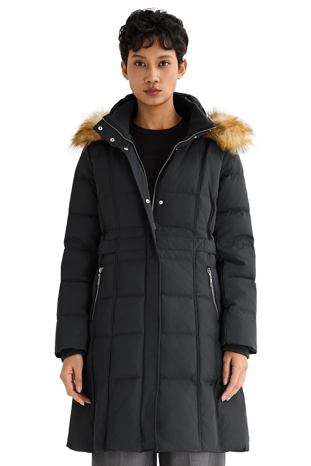 Long Faux Fur Hooded Down Coat