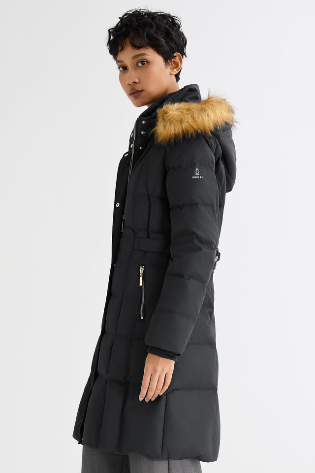 Long Faux Fur Hooded Down Coat