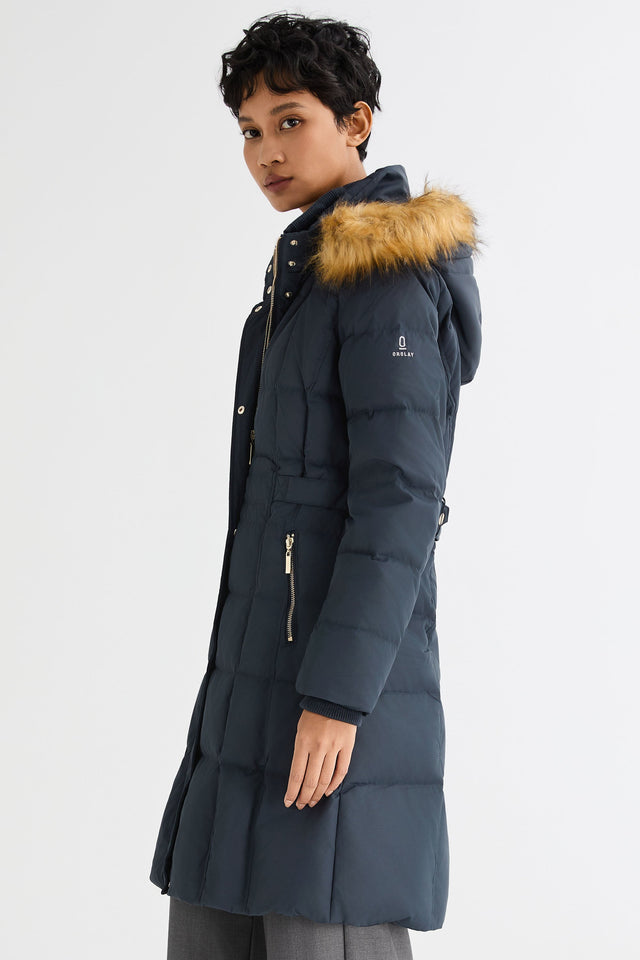 Long Faux Fur Hooded Down Coat