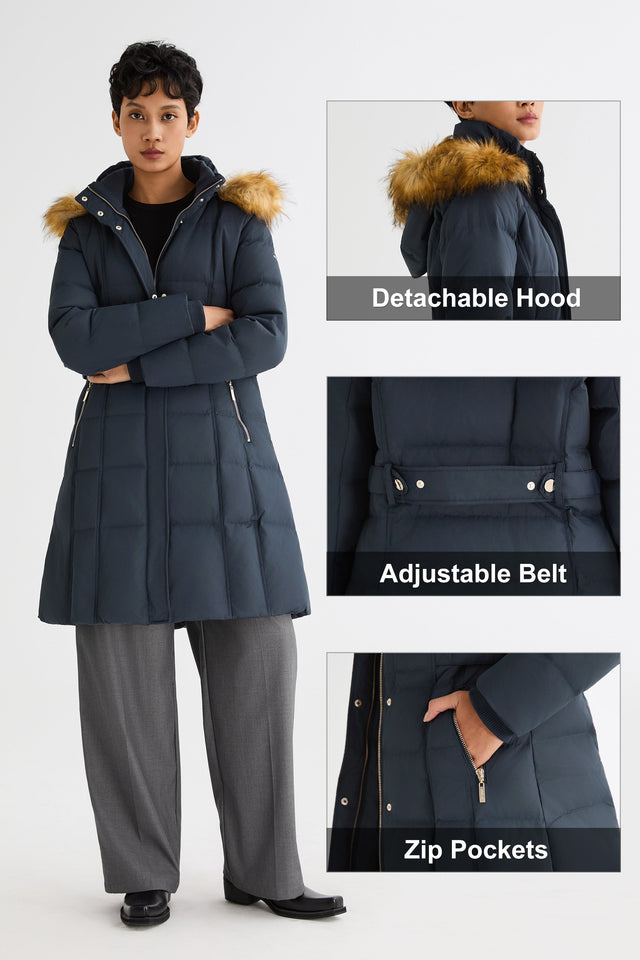 Long Faux Fur Hooded Down Coat