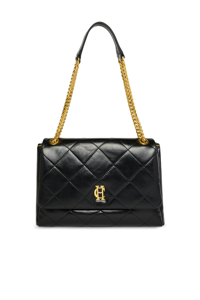 Milan Midi Shoulder Bag (Black Leather)