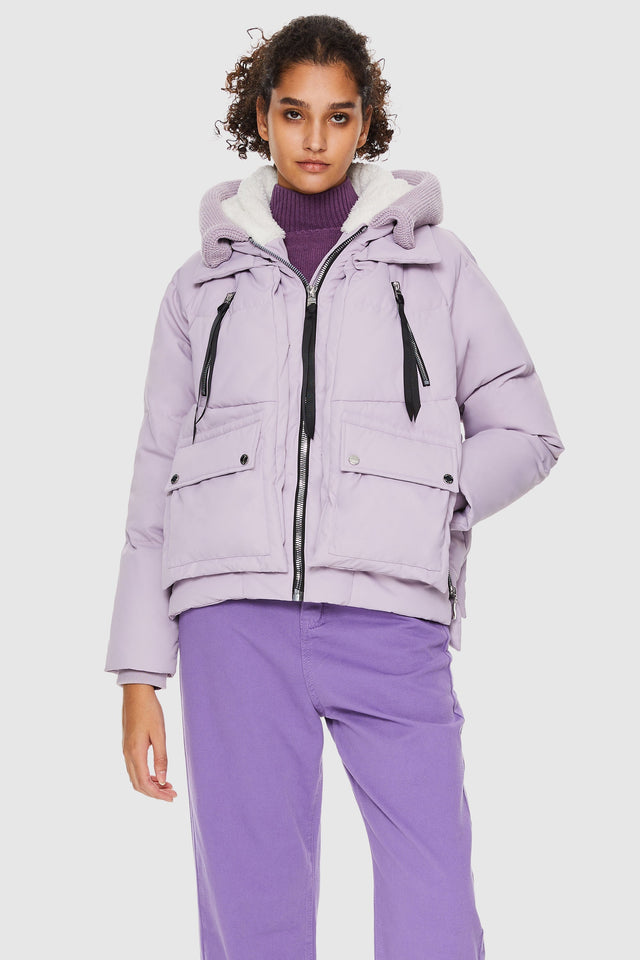 092 Universe® Knitted Brim Hooded Down Coat