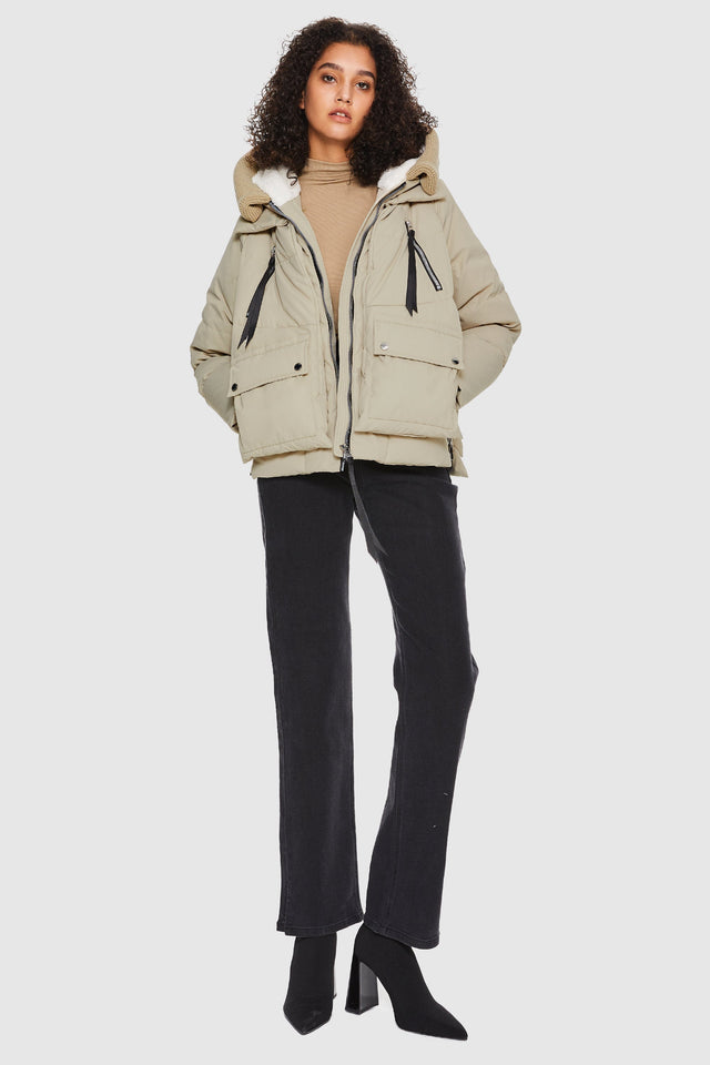 092 Universe® Knitted Brim Hooded Down Coat