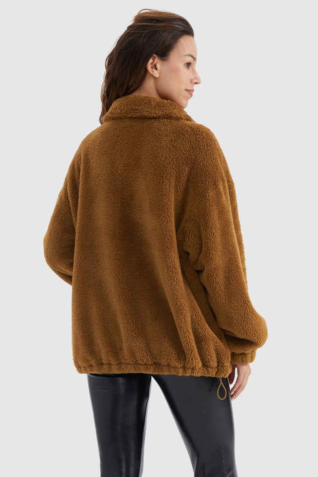 Drawstring Hem Fleece Zip-Up