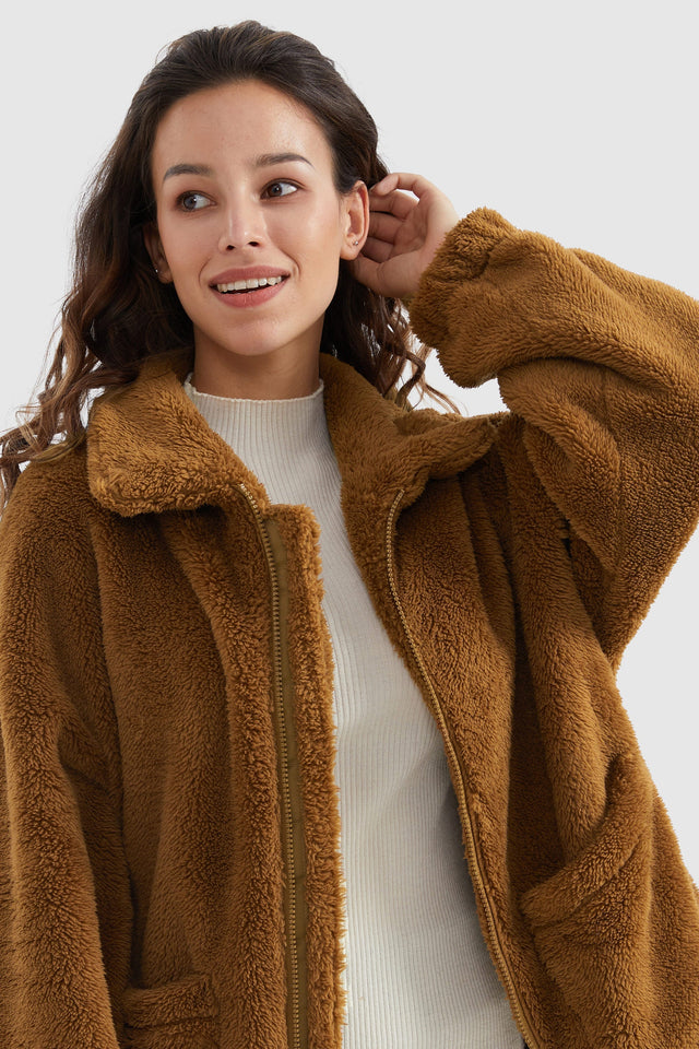 Drawstring Hem Fleece Zip-Up