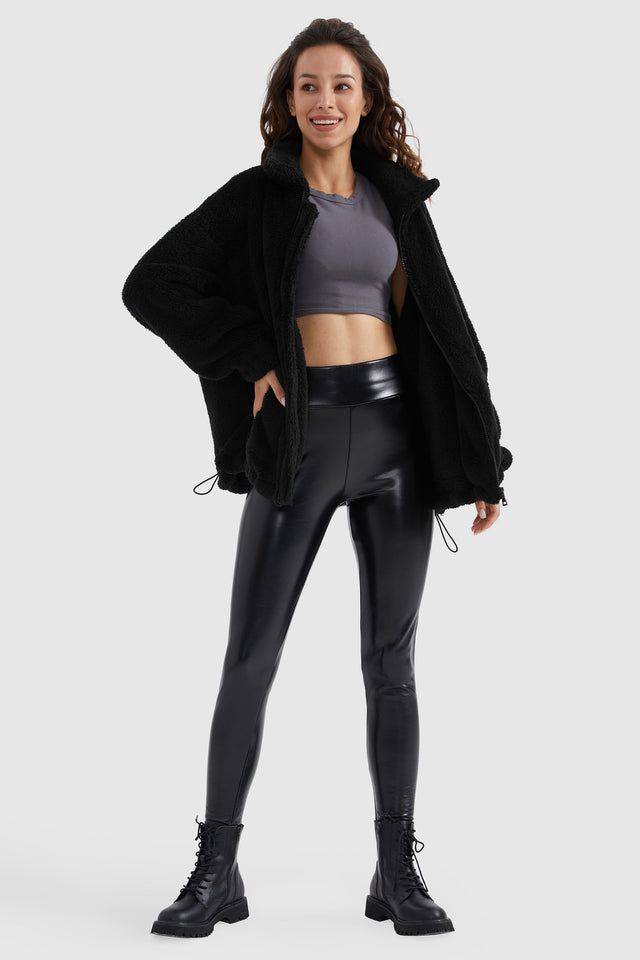 Drawstring Hem Fleece Zip-Up