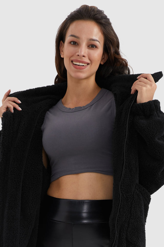 Drawstring Hem Fleece Zip-Up