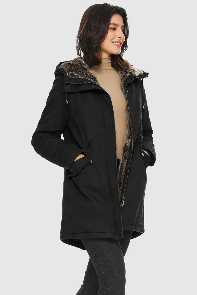 Faux Fur Lined Military Fleece Parka Jacket