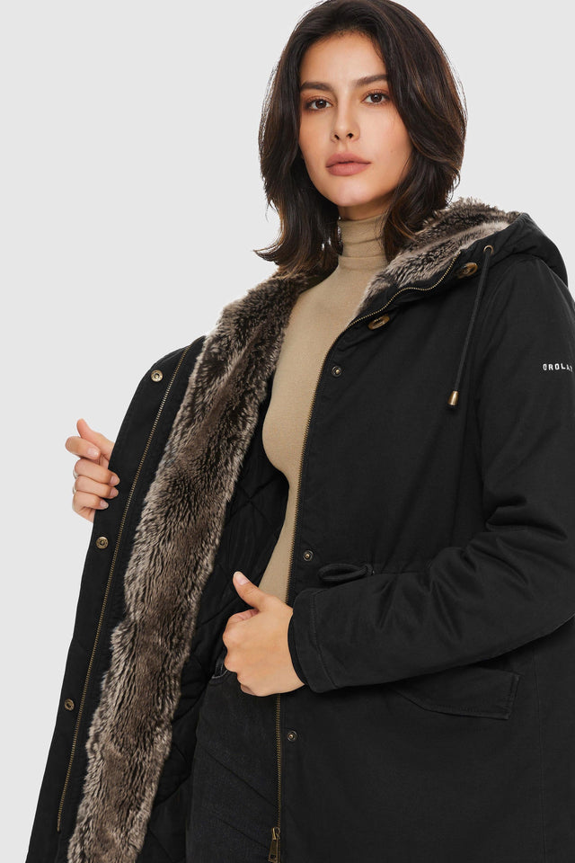 Faux Fur Lined Military Fleece Parka Jacket