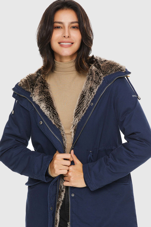 Faux Fur Lined Military Fleece Parka Jacket