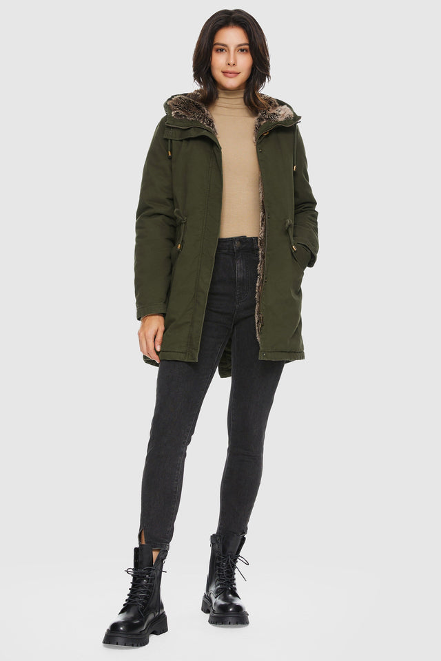 Faux Fur Lined Military Fleece Parka Jacket