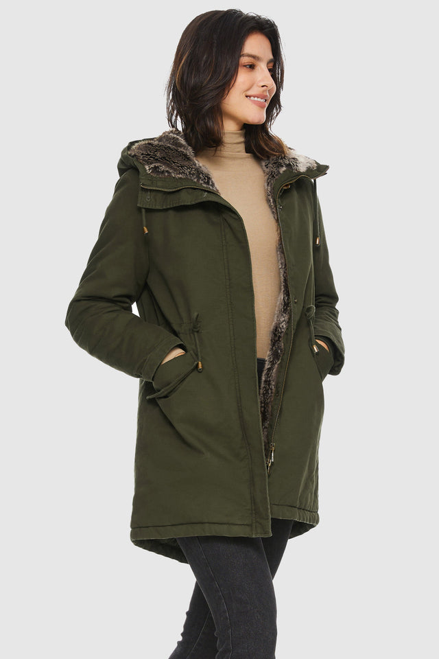 Faux Fur Lined Military Fleece Parka Jacket