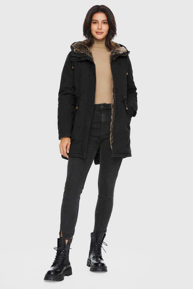 Faux Fur Lined Military Fleece Parka Jacket